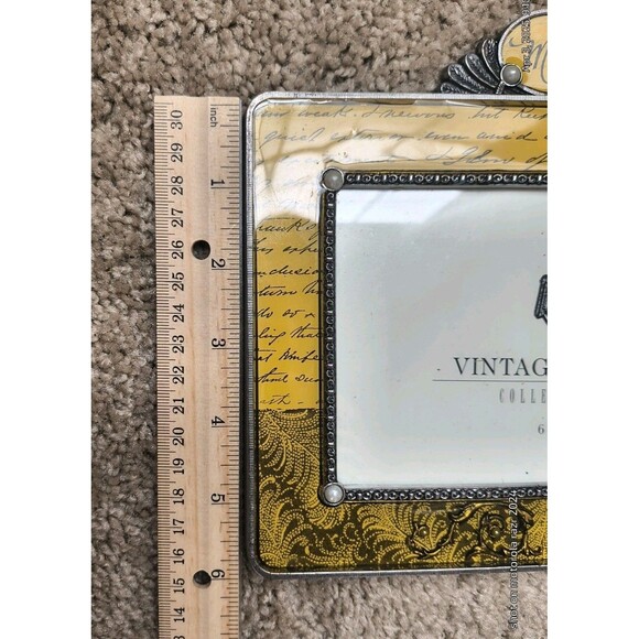 Vintage Home Collection 6 x 4 Mother Yellow Metal Glass Ornate Picture Frame - Picture 8 of 9